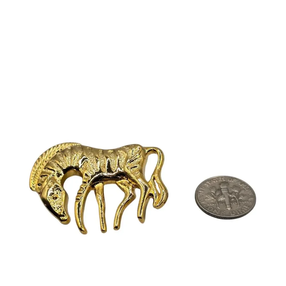 Brooch Zebra Figural Art Nouveau Vintage Style Textured Gold Tone SKU 3023